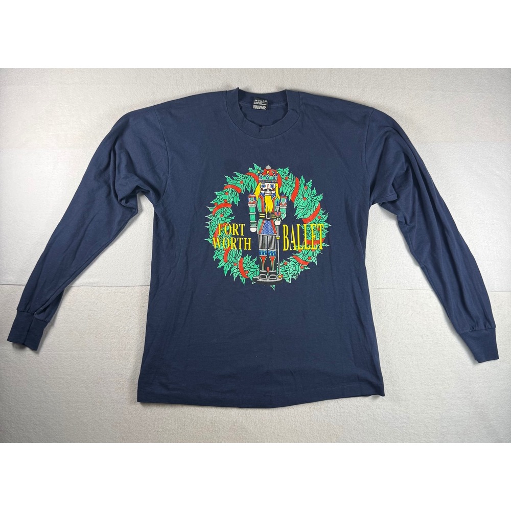 Vintage Fort Worth Ballet Nutcracker Long Sleeve Shirt Navy Blue Large USA Made